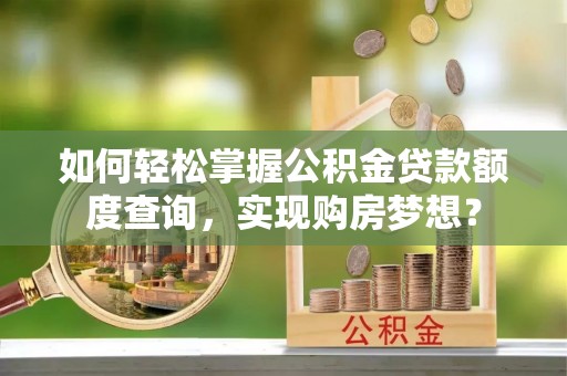 泾河如何轻松掌握公积金贷款额度查询，实现购房梦想？